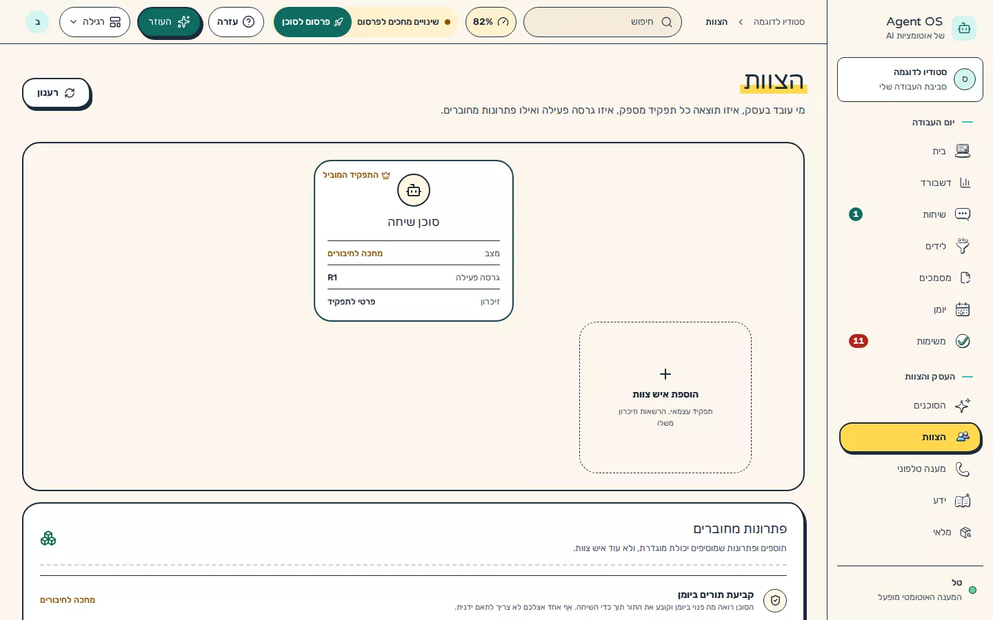 תמונת מסך: מפת צוות ה-AI והפתרונות המחוברים