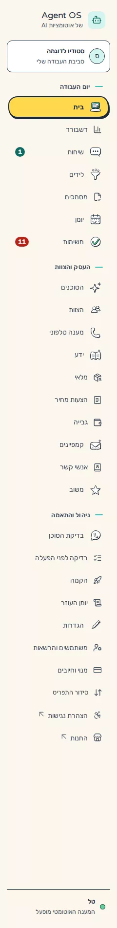 תמונת מסך: מפת התפריט של המערכת